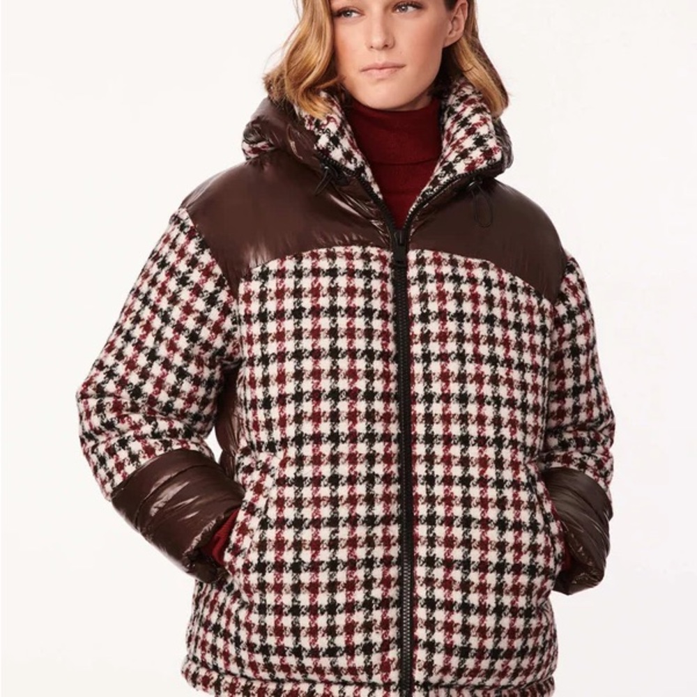 Bernardo Brown and White Houndstooth Puffer Jacket